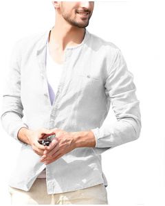 Men's Linen Cotton Blend Henley Shirt Roll
