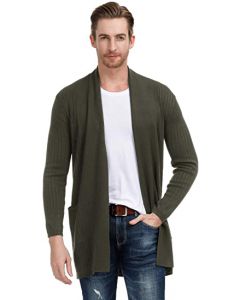 Men's Shawl Collar Knit Open Front Long Cardigan Sweater