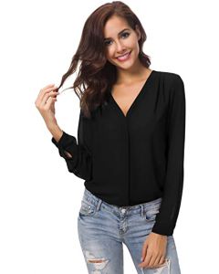 Urban CoCo Womens V Neck Ruffled Shoulder