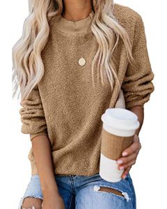 Ecrocoo Womens Crewneck Long Sleeve Fuzzy Solid Sweatshirt